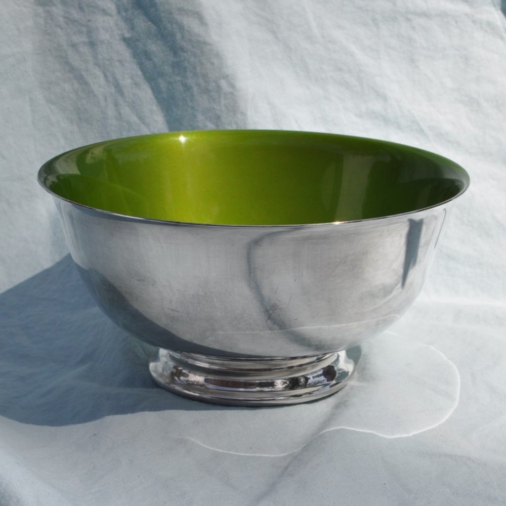 MCM reed & barton green enamel silver plate bowl 1120 (w598)